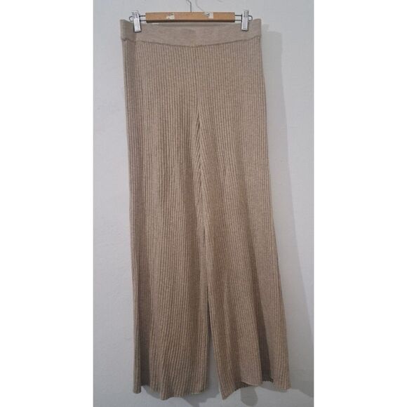 The Drop Womens Large Hi Rise Wide Leg Sweater Pant Wool Blend Neutral Tan - Picture 2 of 6